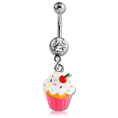 Cupcake Dangle Crystal Belly Banana [0737] - Big Dog Steel Surgical Stainless Steel
