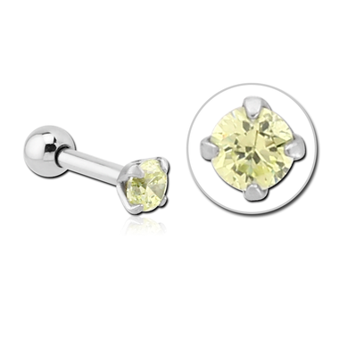 Peridot Crystal Straight Micro Barbell in Surgical Stainless Steel [0182]