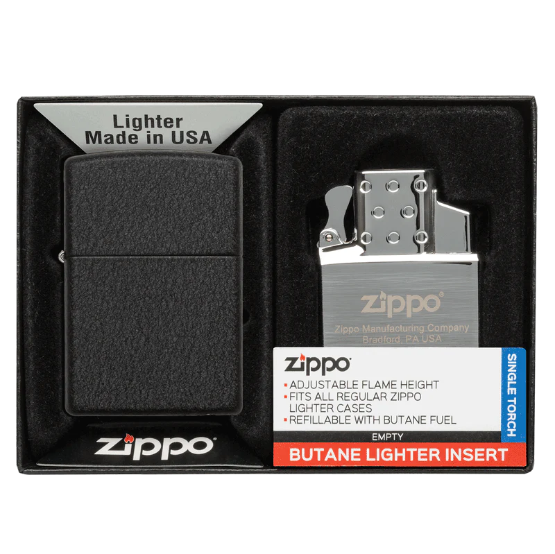 Black Crackle Zippo with Butane Insert Pack