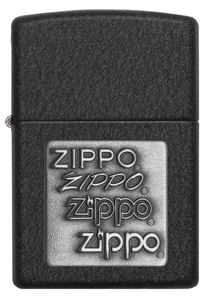Black Crackle Silver Logo Zippo