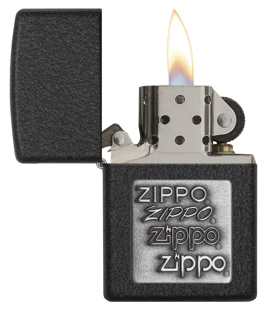 Black Crackle Silver Logo Zippo
