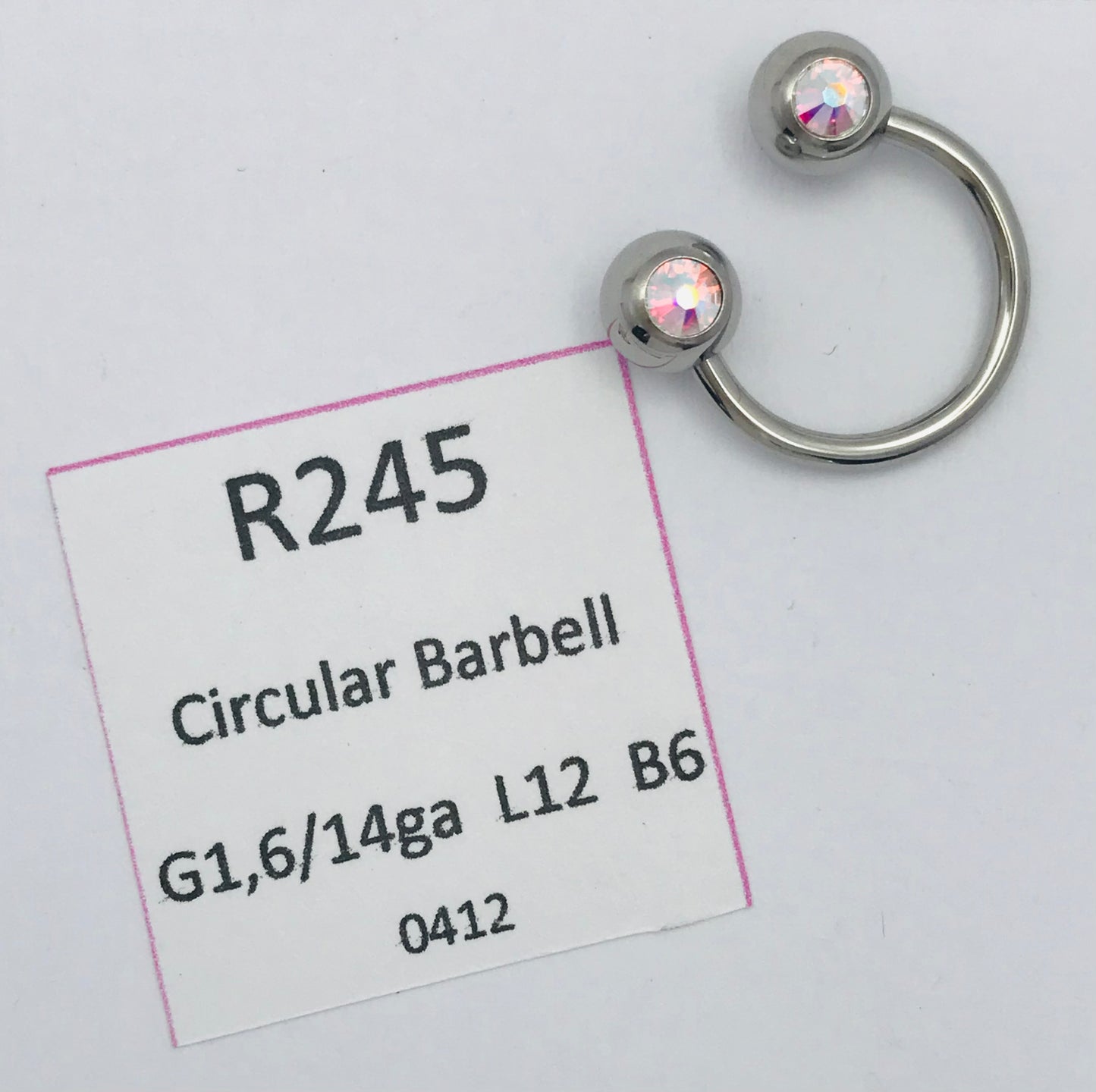 Surgical Stainless Steel Aurora Borealis Crystal Circular Barbell [0412]