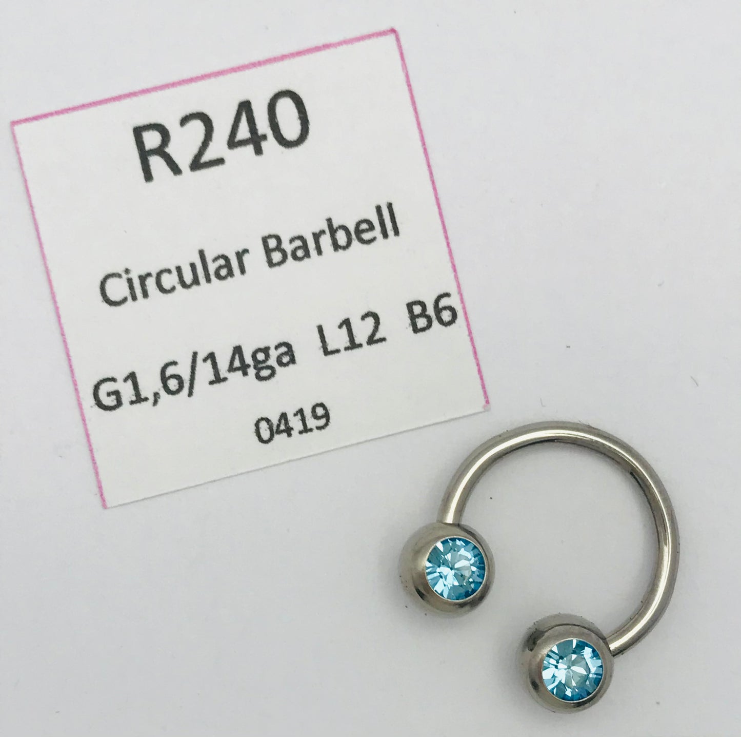 Surgical Stainless Steel Blue Crystal Circular Barbell [0419]