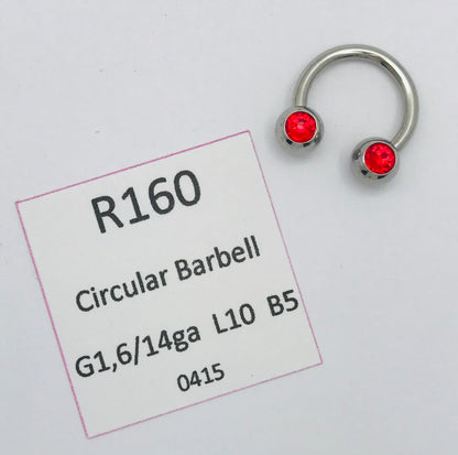 Surgical Stainless Steel Red Crystal Circular Barbell [0415]