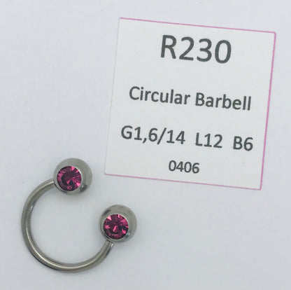 Surgical Stainless Steel Purple Crystal Circular Barbell [0406]